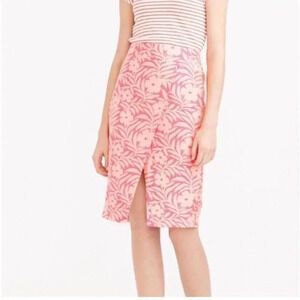 J. Crew Jacquard Neon Tropical Floral Print Crossover Pencil Skirt Size 0